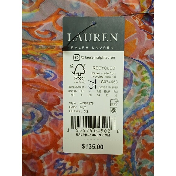 Lauren Ralph Lauren Cover-up Sz XS Midi Caftan Sheer Paisley Floral Multi $135 - Picture 15 of 16